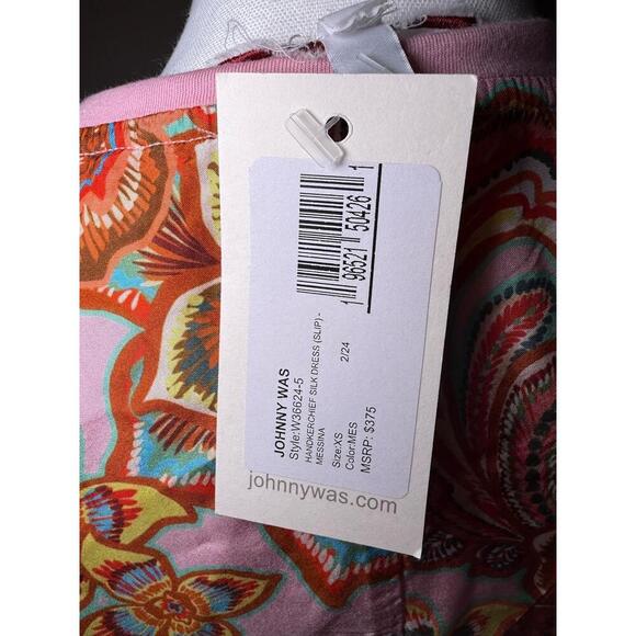 NWT Johnny Was Dress, Size XS Pink Multi Floral Handkerchief Silk, Cotton Slip - Picture 4 of 4